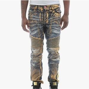 Jordan Craig men Aaron fit metallic dip moto biker jeans accordion stitch 40/32